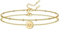 💫 18k gold plated stainless steel layered coin letter bracelet with personalized name - glimmerst initial bracelet for women and girls, beaded chain logo