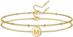 img 4 attached to 💫 18K Gold Plated Stainless Steel Layered Coin Letter Bracelet with Personalized Name - Glimmerst Initial Bracelet for Women and Girls, Beaded Chain