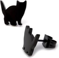 🐱 steelmeup cute black shorthair cat silhouette earrings: stainless steel studs for feline lovers! logo