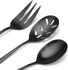 img 1 attached to SHARECOOK 5-Piece Matte Black Serving Set - Large Hostess Set with Round Edge, Satin Finish, Dishwasher Safe - Includes Spoons, Forks, Butter Knife, and Slotted Spoon - 18/0 Stainless Steel