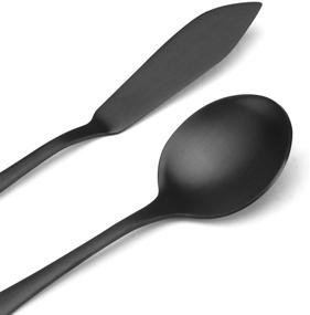 img 2 attached to SHARECOOK 5-Piece Matte Black Serving Set - Large Hostess Set with Round Edge, Satin Finish, Dishwasher Safe - Includes Spoons, Forks, Butter Knife, and Slotted Spoon - 18/0 Stainless Steel