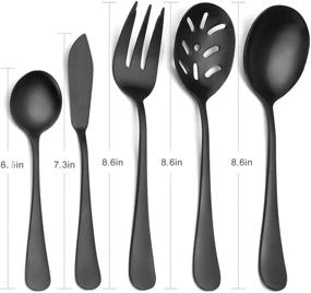 img 3 attached to SHARECOOK 5-Piece Matte Black Serving Set - Large Hostess Set with Round Edge, Satin Finish, Dishwasher Safe - Includes Spoons, Forks, Butter Knife, and Slotted Spoon - 18/0 Stainless Steel