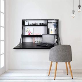 img 1 attached to 🏢 Prinz Work from Home Wall-Mounted Desk: Space-Saving Folding Desk with Chalkboard Front and Interior Shelves