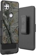 nakedcellphone motorola one 5g ace case with clip - slim kickstand phone cover [outdoor camouflage] + ratchet belt hip holster for moto xt2113 - real woods camo tree leaf design logo