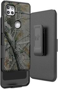 img 4 attached to Nakedcellphone Motorola One 5G Ace Case with Clip - Slim Kickstand Phone Cover [Outdoor Camouflage] + Ratchet Belt Hip Holster for Moto XT2113 - Real Woods Camo Tree Leaf Design