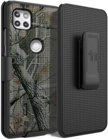 img 3 attached to Nakedcellphone Motorola One 5G Ace Case with Clip - Slim Kickstand Phone Cover [Outdoor Camouflage] + Ratchet Belt Hip Holster for Moto XT2113 - Real Woods Camo Tree Leaf Design