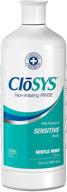 closys sensitive antimicrobial mouthwash: 32 oz, gentle mint, alcohol-free, dye-free, ph balanced, soothes mouth sensitivity, kills bad breath germs logo