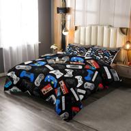 🎮 erosebridal teens gamepad bedding set: modern gamer comforter for kids - full size, video game design in black and blue logo