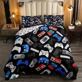 img 3 attached to 🎮 Erosebridal Teens Gamepad Bedding Set: Modern Gamer Comforter for Kids - Full Size, Video Game Design in Black and Blue