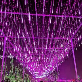 img 3 attached to 🌧️ Joliyoou Meteor Shower Rain Lights - Mesmerizing Purple LED Christmas Snow Falling Lights for Outdoor Tree Decoration