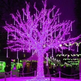 img 4 attached to 🌧️ Joliyoou Meteor Shower Rain Lights - Mesmerizing Purple LED Christmas Snow Falling Lights for Outdoor Tree Decoration