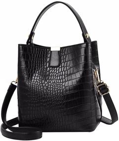 img 1 attached to 👜 LABANCA Women's Retro Alligator Bucket Bag - Crocodile Pattern Designer Shoulder Bag - Ladies PU Purse - Crossbody Wallet Bag