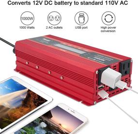 img 1 attached to 💡 Luxurious LVYUAN Power Inverter: 1000W/2000W Dual AC Outlets and USB Ports, DC to AC Converter for Cars – Digital LCD Display, Red-1000W