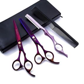 img 4 attached to Professional 6.0 inch Purple Hair Cutting Scissors Set with Razor, Texturizing Shears, Leather Case - Ideal for Hairdressers and Home Use