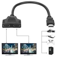 hdmi splitter adapter cable: 1-in-2-out hdmi male to dual hdmi female - supports two same tvs simultaneously! logo