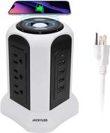 🔌 wireless surge protector tower power strip by jackyled - 10ft heavy duty extension cord, 4.5a 4 usb & 9 ac outlets electrical charging station, universal socket for home office kitchen (white black) logo