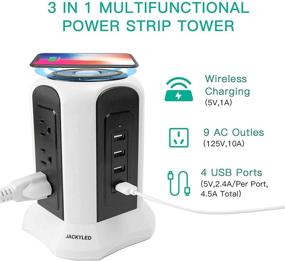 img 3 attached to 🔌 Wireless Surge Protector Tower Power Strip by JACKYLED - 10ft Heavy Duty Extension Cord, 4.5A 4 USB & 9 AC Outlets Electrical Charging Station, Universal Socket for Home Office Kitchen (White Black)