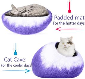 img 1 attached to 🐱 Large Wool Felt Cat Cave Bed - Eco-Friendly, Indoor Kittens House - 100% Natural Merino Wool - Cozy and Warm Pet Tent Bed for Hideaway - Machine Washable - Violet Petals