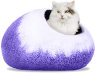 🐱 large wool felt cat cave bed - eco-friendly, indoor kittens house - 100% natural merino wool - cozy and warm pet tent bed for hideaway - machine washable - violet petals logo