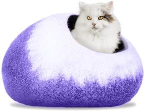 img 4 attached to 🐱 Large Wool Felt Cat Cave Bed - Eco-Friendly, Indoor Kittens House - 100% Natural Merino Wool - Cozy and Warm Pet Tent Bed for Hideaway - Machine Washable - Violet Petals