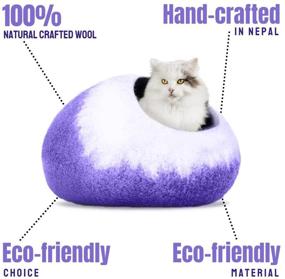 img 2 attached to 🐱 Large Wool Felt Cat Cave Bed - Eco-Friendly, Indoor Kittens House - 100% Natural Merino Wool - Cozy and Warm Pet Tent Bed for Hideaway - Machine Washable - Violet Petals