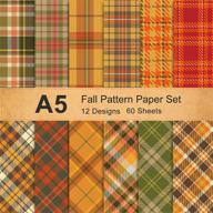 whaline fall plaid glossy pattern paper pack: 12 designs of autumnal orange, brown, and green plaid craft paper in a5 size - perfect for diy scrapbooking, card making, and decor logo