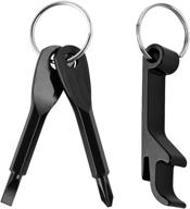 qwork 3 pcs portable stainless steel screwdriver key set with key ring and can bottle opener key chain (black) логотип