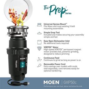 img 3 attached to Moen GXP50C Prep Series PRO 0.5 🗑️ HP Continuous Feed Garbage Disposal with Power Cord