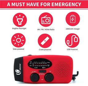 img 2 attached to 🌦️ GREATONE Weather Radio: Self Powered Emergency Hand Crank AM/FM NOAA Solar Weather Radio with LED Flashlight - Red