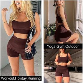 img 3 attached to Stylish and Seamless: Women's Ribbed Tank 2-Piece Workout Set with High Waist Yoga Shorts