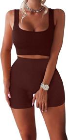 img 4 attached to Stylish and Seamless: Women's Ribbed Tank 2-Piece Workout Set with High Waist Yoga Shorts