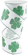 🍀 clover glitter wired edge ribbon, 2.5 inch x 10 yards - white & grass green logo