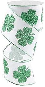 img 2 attached to 🍀 Clover Glitter Wired Edge Ribbon, 2.5 Inch x 10 Yards - White & Grass Green