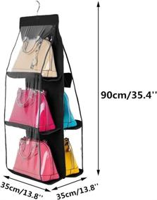 img 1 attached to 👜 HAN SHENG Set of 2 Hanging Purse Handbag Organizers - Clear 6 Pocket Hanging Shelf Bag Collection Storage Holder for Purse Bag Wardrobe Closet - Space Saving Organizers in Black