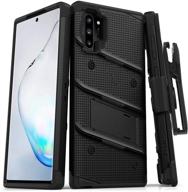 📱 zizo bolt series - samsung galaxy note 10 plus case with heavy-duty military-grade drop protection, kickstand, belt clip holster, and lanyard (black/black) logo