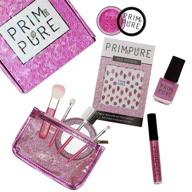 🎁 organic & natural makeup kit for kids - prim and pure starter gift set, ideal for play dates & birthday parties, kids eyeshadow makeup, nail polish for kids, kids lip gloss - made in usa (pink) logo