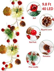 img 3 attached to 🌲 9.8Ft Garland with 40 LED Pine Cone String Lights - Battery/USB Operated/Remote Control - Christmas Home Decor for Stairs/Door/Mantle/Christmas Trees - Indoor/Outdoor Decoration