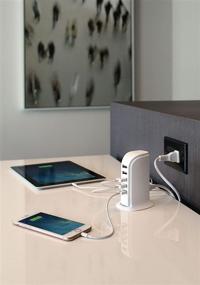 img 2 attached to 🔌 myCharge 5 Port USB Charging Station - 25W Desktop Tower Stand Family Hub Wall Charger for Apple iPhone 12, iPad/Android Samsung Galaxy - Tablet, Cell Phone & Accessory Charging