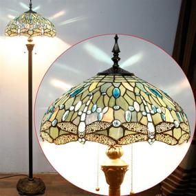 img 1 attached to 🐉 Tiffany Floor Lamp LED Bright Standing Reading Light 64"Tall Sea Blue Stained Glass Dragonfly Shade Boho Industrial Bronze Pole Vintage Base Corner Kids Bedroom Living Room Farmhouse Office WERFACTORY: A Stunning Illumination Addition!