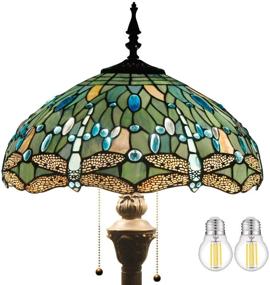 img 4 attached to 🐉 Tiffany Floor Lamp LED Bright Standing Reading Light 64"Tall Sea Blue Stained Glass Dragonfly Shade Boho Industrial Bronze Pole Vintage Base Corner Kids Bedroom Living Room Farmhouse Office WERFACTORY: A Stunning Illumination Addition!