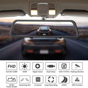 img 3 attached to 📷 WOLFBOX 12“ Зеркальная видеокамера с двумя камерами для переднего и заднего видов для автомобилей, 1296P Полный сенсорный экран Smart видеокамера заднего вида с циклической записью, сенсор Sony, система предупреждения о покидании полосы движения, парковочный режим, в комплекте 32Гб карта памяти и GPS.