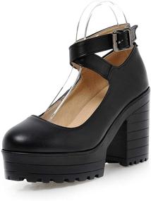 img 4 attached to 👠 Stylish Women's Vintage Platform Mary Janes: Chunky High Heel Dress Shoes with Ankle Buckle, Round Toe, and Oxford Pumps