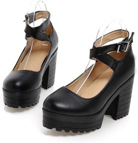 img 3 attached to 👠 Stylish Women's Vintage Platform Mary Janes: Chunky High Heel Dress Shoes with Ankle Buckle, Round Toe, and Oxford Pumps