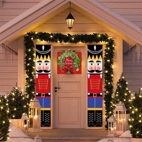 img 1 attached to Set of 2 Nutcracker Christmas Decorations: Soldier Model Nutcracker Banners for Outdoor Xmas Decor, featuring Hanging Nutcracker Sign Decor alongside a Small Christmas Wreath Banner; Perfect for Door, Porch, Garden, Yard - Measures 71 x 13 Inch