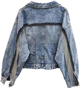 img 4 attached to 👚 Trendy Tassel Denim Jacket for Women: Oversized Crop Jeans Jacket