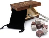 premium whiskey stone gift box set: 9 granite stones, wood box, velvet bag, tongs – no dilution! logo