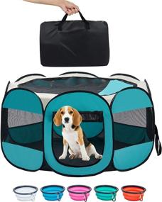 img 4 attached to 🐇 BOOBUNNY Pet Playpen - Portable Foldable Kennel Pen with Free Carrying Case, Travel Collapsible Bowl, Indoor/Outdoor Water-Resistant Design, Removable Shade Cover, Pre-Delivery Room