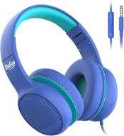 premium a66 kids headphones by gorsun: 85db/94db volume limited, hd mic, audio sharing, foldable, adjustable, over-ear - blue logo