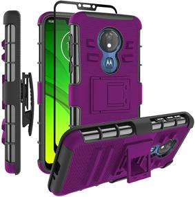 img 4 attached to 📱 Purple Moto G7 Power/Supra Case and Tempered Glass Screen Protector Holster Belt Clip by ChangeJ - Amor Case for Motorola Moto G7 Power/Supra