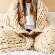 🔸 samiah luxe buttercream beige chenille chunky knit blanket 50x70 - perfect boho throw for fall decor & farmhouse style - cozy braided cable knit sofa or bed throw - 8lbs weighted blanket logo